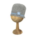 Grey Woollen Cap With Blue Flower