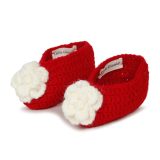 Red Woollen Booties With White Flower