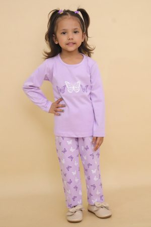 Lavender Butterfly Printed Night Suit