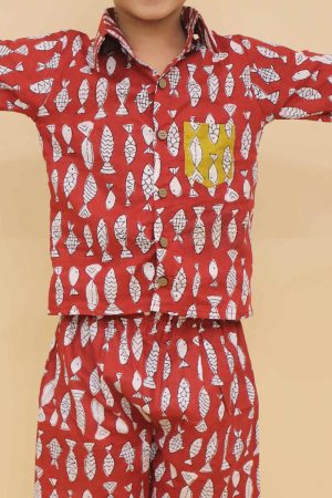 Maroon Fish Shirt & Shorts Set