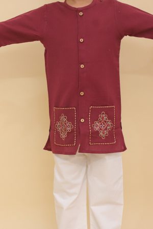 Mehroon Pocket Kurta Pajama