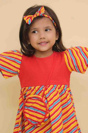 Red Lehriya Frock