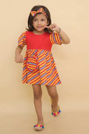 Red Lehriya Frock