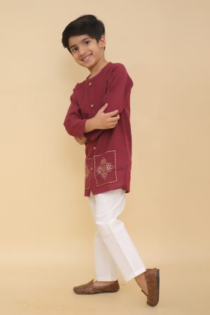 Mehroon Pocket Kurta Pajama