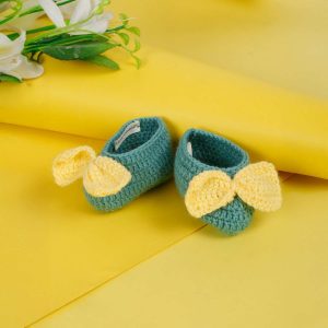 Blue Woollen Booties With White Bow