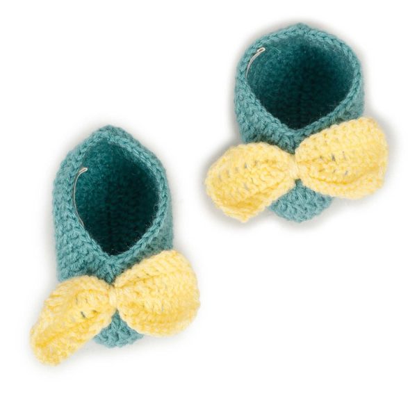 Blue Woollen Booties With White Bow