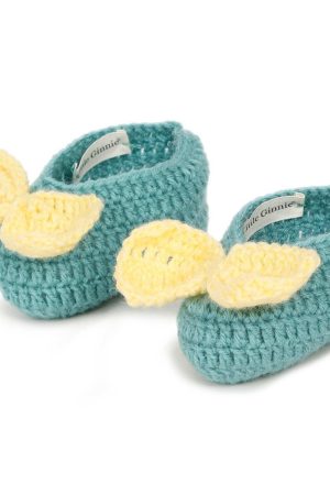 Blue Woollen Booties With White Bow