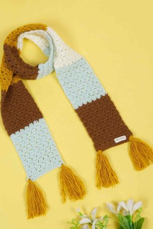 Brown Blue Woollen Muffler for Kids
