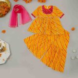 Girls Pink & Yellow Lehriya Sharara Suit