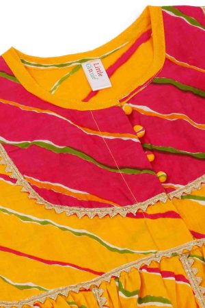 Girls Pink & Yellow Lehriya Sharara Suit