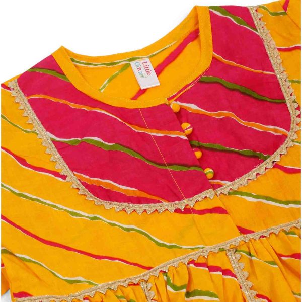 Girls Pink & Yellow Lehriya Sharara Suit