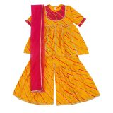 Girls Pink & Yellow Lehriya Sharara Suit