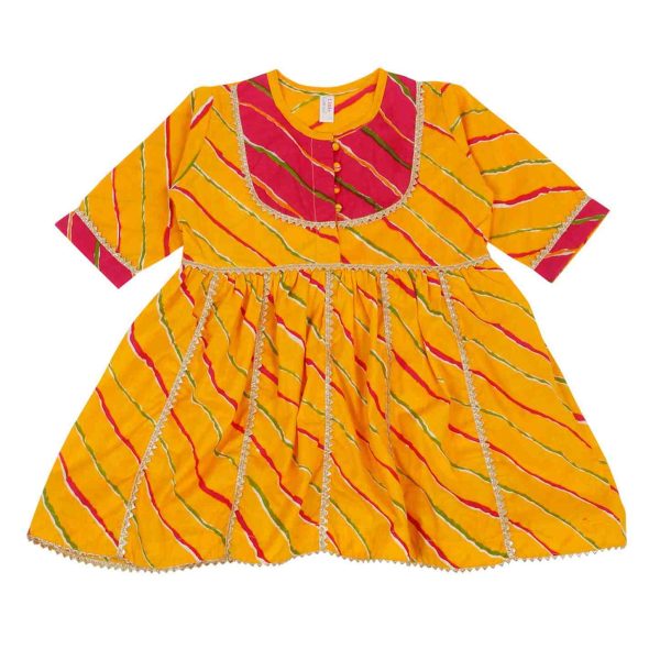 Girls Pink & Yellow Lehriya Sharara Suit