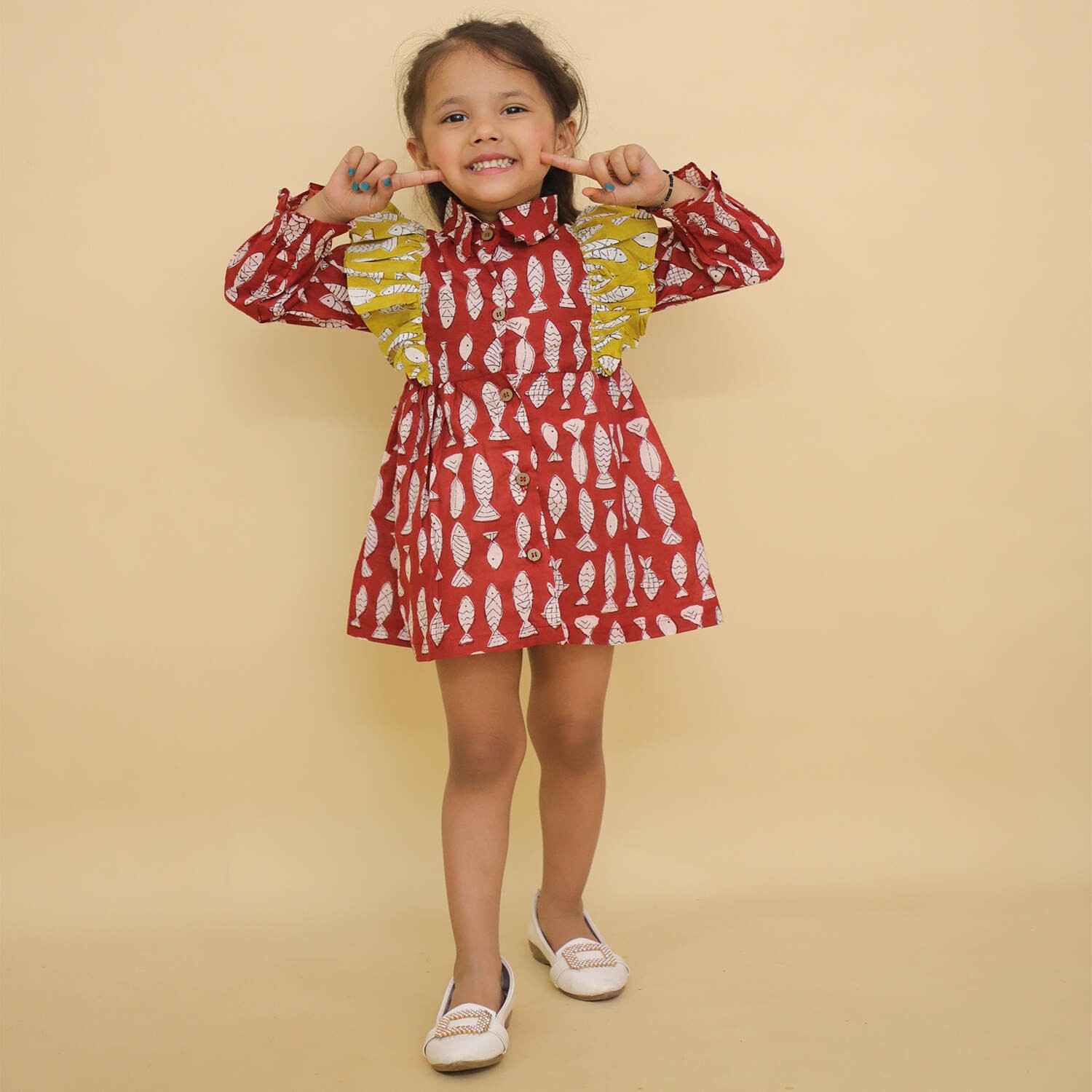 Red Fish Frock With Yellow Frill