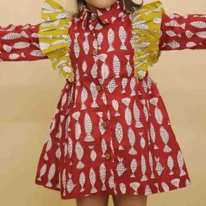 Red Fish Frock With Yellow Frill