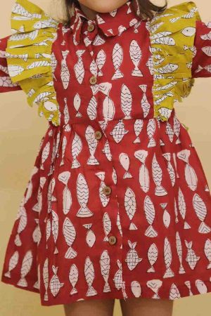 Red Fish Frock With Yellow Frill