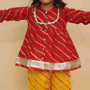 Red and Yellow Lehriya Co Ord Set