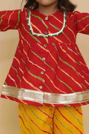 Red and Yellow Lehriya Co Ord Set