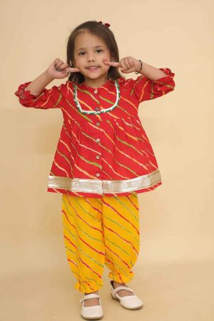 Red and Yellow Lehriya Co Ord Set