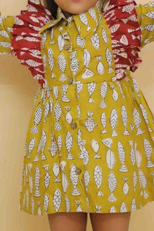 Yellow Fish Frock With Red Frill