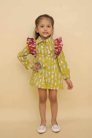 Yellow Fish Frock With Red Frill
