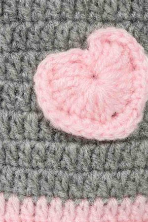 Grey Woollen Cap With Pink Heart