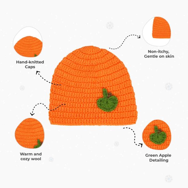 White Orange Mushroom Woollen Cap