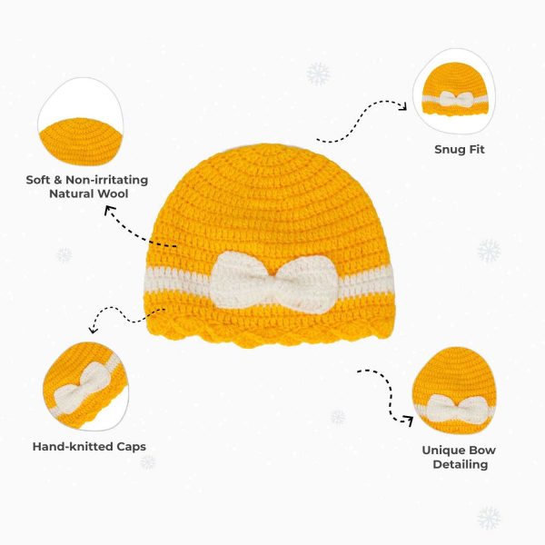 Yellow Woollen Cap With White Bow