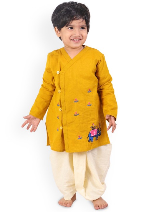 Angrakha Kurta Dhoti - mustard white