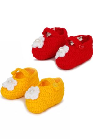 Woollen Red & Yellow Buckle Booties