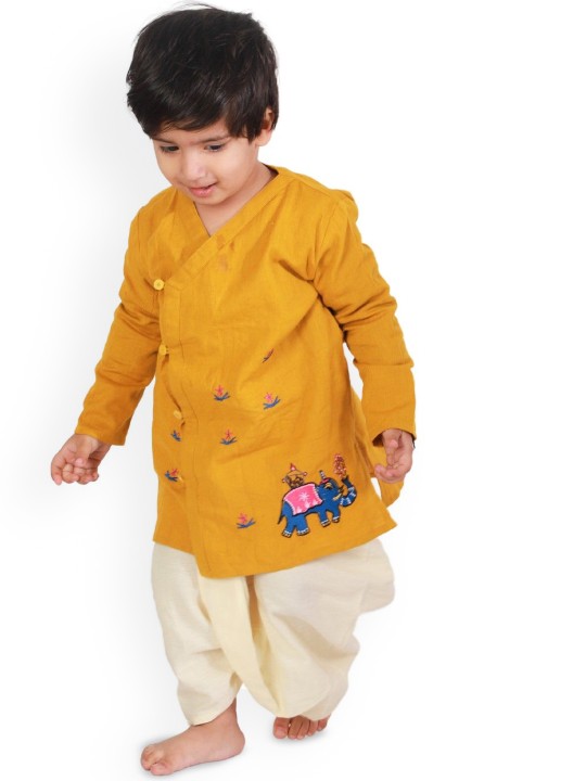 Angrakha Kurta Dhoti - mustard white