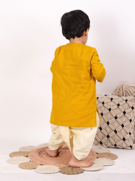 Angrakha Kurta Dhoti - mustard white