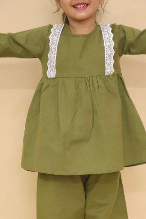Olive Organza Lace Co Ord Set