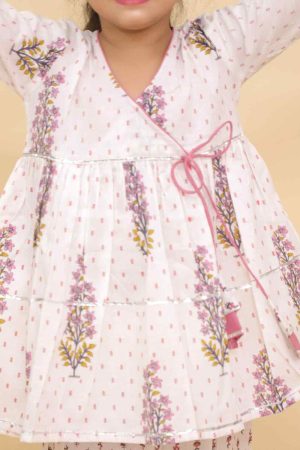 White Floral Angrakha Kurta & Pants