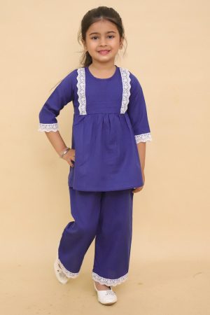 Navy Blue Organza Lace Co Ord Set