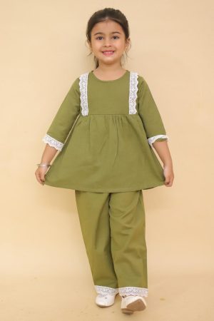Olive Organza Lace Co Ord Set