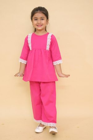 Pink Organza Lace Co Ord Set
