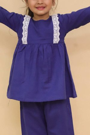 Navy Blue Organza Lace Co Ord Set