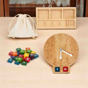 Wooden Clock and Math Board with Tiles