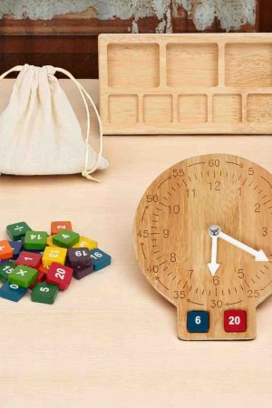 Wooden Clock and Math Board with Tiles