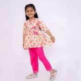 Pink Floral Angrakha Kurta with Pink Pants