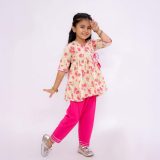 Pink Floral Angrakha Kurta with Pink Pants