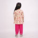 Pink Floral Angrakha Kurta with Pink Pants