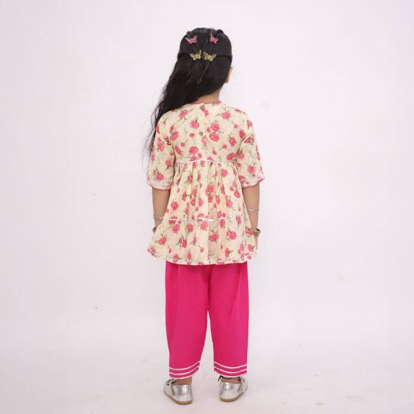 Pink Floral Angrakha Kurta with Pink Pants