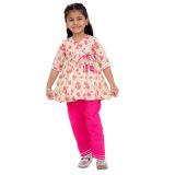 Pink Floral Angrakha Kurta with Pink Pants