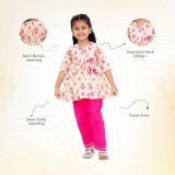 Pink Floral Angrakha Kurta with Pink Pants