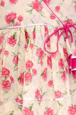 Pink Floral Angrakha Kurta with Pink Pants