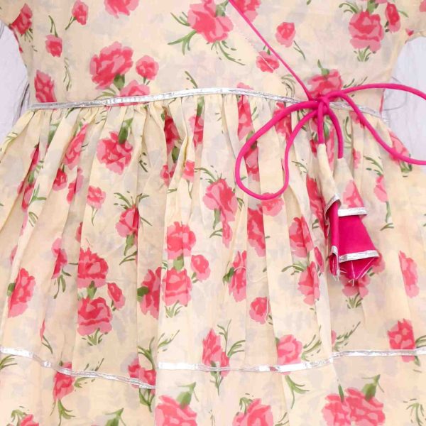 Pink Floral Angrakha Kurta with Pink Pants