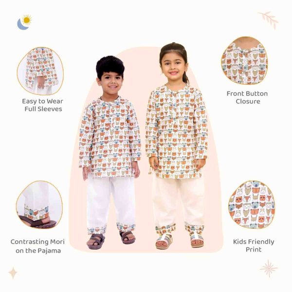 Animal Face Print Kurta Pajama Night Suit