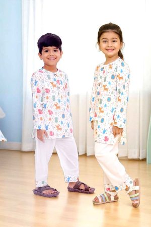 Animal Theme Print Kurta Pajama Night Suit